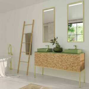 Mueble de baño OPERA con patas 3 puertas con encimera SOLID SURFACE 2 senos RAIZ OLMO