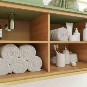Mueble de baño OPERA con patas 3 puertas con encimera SOLID SURFACE 2 senos RAIZ OLMO