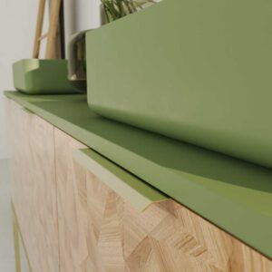 Mueble de baño OPERA con patas 3 puertas con encimera SOLID SURFACE 2 senos RAIZ OLMO