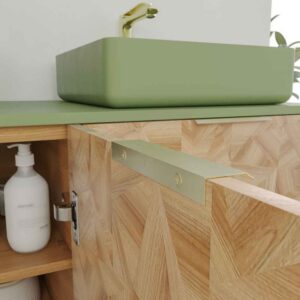 Mueble de baño OPERA con patas 3 puertas con encimera SOLID SURFACE 2 senos RAIZ OLMO