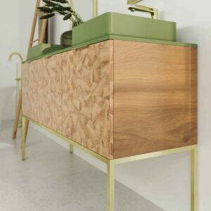 Mueble de baño OPERA con patas 3 puertas con encimera SOLID SURFACE 2 senos RAIZ OLMO
