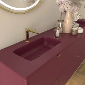 Mueble de baño VICENT con patas 6 cajones encimera Solid Surface 2 lavabos