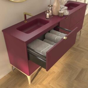 Mueble de baño VICENT con patas 6 cajones encimera Solid Surface 2 lavabos