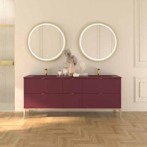 Mueble de baño VICENT con patas 6 cajones encimera Solid Surface 2 lavabos