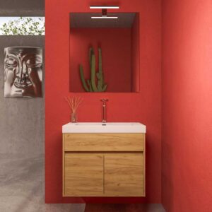 Mueble de baño suspendido 2 puertas / 1 cajón CARMEN con lavabo resina acabado ROBLE CLARO