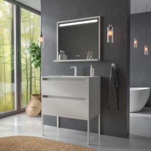 Mueble de baño con patas 2 cajones SMILE con lavabo Solid Surface BLANCO