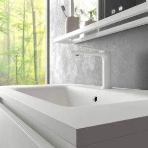 Mueble de baño con patas 2 cajones SMILE con lavabo Solid Surface BLANCO