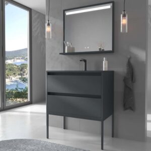Mueble de baño con patas 2 cajones SMILE con lavabo Solid Surface GRAFITO
