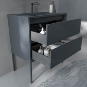 Mueble de baño con patas 2 cajones SMILE con lavabo Solid Surface GRAFITO