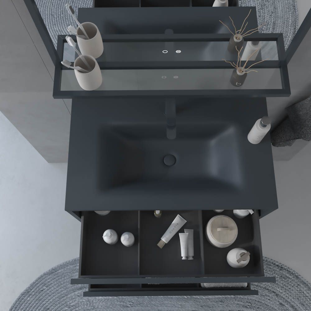 Mueble de baño con patas 2 cajones SMILE con lavabo Solid Surface GRAFITO - Imagen 4