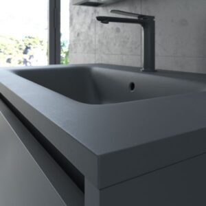 Mueble de baño con patas 2 cajones SMILE con lavabo Solid Surface GRAFITO