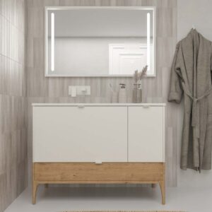 Mueble de baño VICENT con patas 2 cajones / 1 puerta encimera Solid Surface