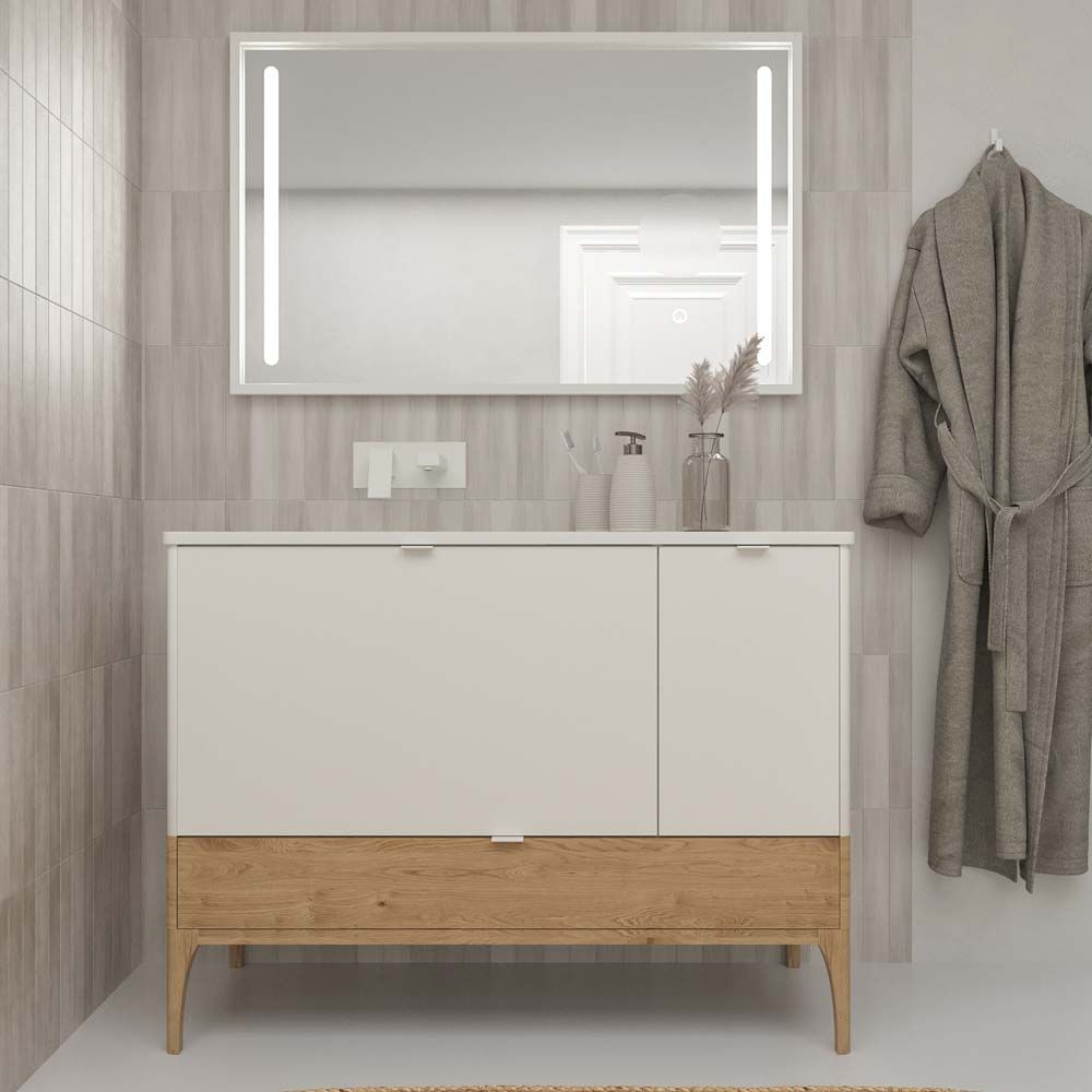 Mueble de baño VICENT con patas 2 cajones / 1 puerta encimera Solid Surface