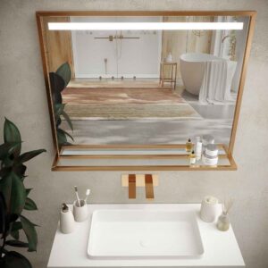 Espejo de baño EVO con marco y estante aluminio varios acabados luz LED frontal