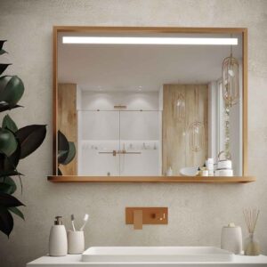 Espejo de baño EVO con marco y estante aluminio varios acabados luz LED frontal