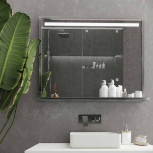 Espejo de baño EVO con marco y estante aluminio varios acabados luz LED frontal