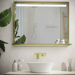 Espejo de baño EVO con marco y estante aluminio varios acabados luz LED frontal