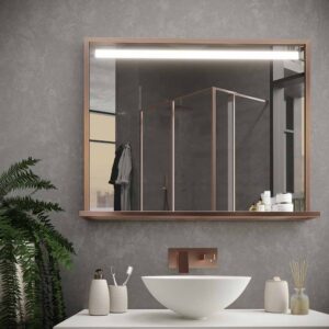 Espejo de baño EVO con marco y estante aluminio varios acabados luz LED frontal