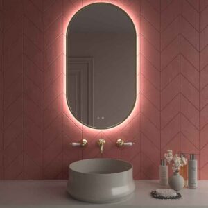 Espejo con luz eliptico MELANGE con borde perimetral ORO