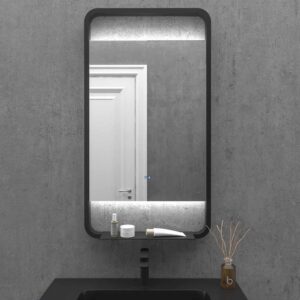 Espejo a medida SLIM con luz led trasera superior e inferior . Altavoces. Anti vaho. Espejo aumento. Reloj . Acabado NEGRO