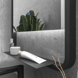 Espejo a medida SLIM con luz led trasera superior e inferior . Altavoces. Anti vaho. Espejo aumento. Reloj . Acabado NEGRO
