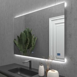 Espejo a medida TORONTO con luz led perimetral trasera superior e inferior . Altavoces. Anti vaho. Espejo aumento. Reloj