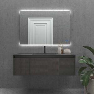 Espejo a medida TORONTO con luz led perimetral trasera superior e inferior . Altavoces. Anti vaho. Espejo aumento. Reloj
