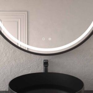 Espejo redondo ADELA luz led frontal con sensor táctil y antivaho - Aluminio NEGRO MATE
