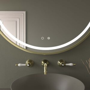 Espejo redondo SOLID luz led frontal con sensor táctil y antivaho - Aluminio ORO MATE