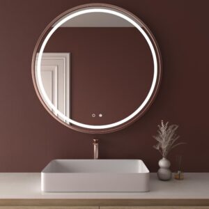 Espejo redondo TRIADA luz led frontal con sensor táctil y antivaho - Aluminio ORO ROSA MATE