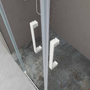 Mampara de ducha frontal BASIC 2 fijos -2 puertas correderas. Sin perfil inferior. Con tratamiento anti-cal . Acabado BLANCO MATE