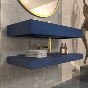 Lavabo suspendido LIDO un seno centrado SOLID SURFACE Azul Cobalto