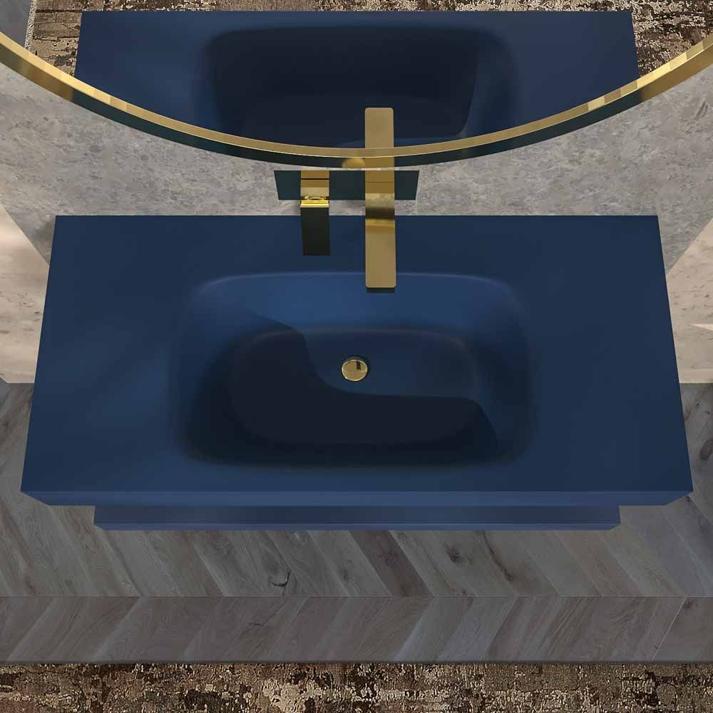 Lavabo suspendido LIDO un seno centrado SOLID SURFACE Azul Cobalto - Imagen 3