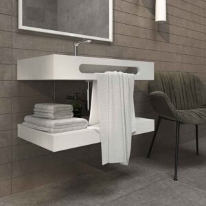 Lavabo suspendido LIDO un seno centrado con toallero SOLID SURFACE
