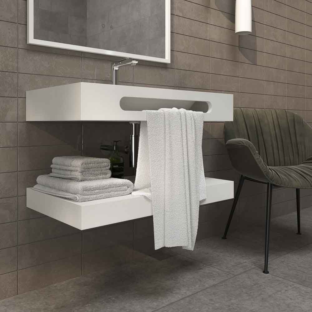 Lavabo suspendido LIDO un seno centrado con toallero SOLID SURFACE - Imagen 4