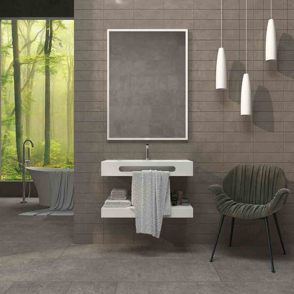 Lavabo suspendido LIDO un seno centrado con toallero SOLID SURFACE