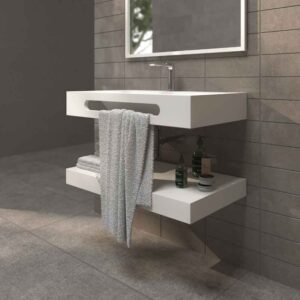 Lavabo suspendido LIDO un seno centrado con toallero SOLID SURFACE