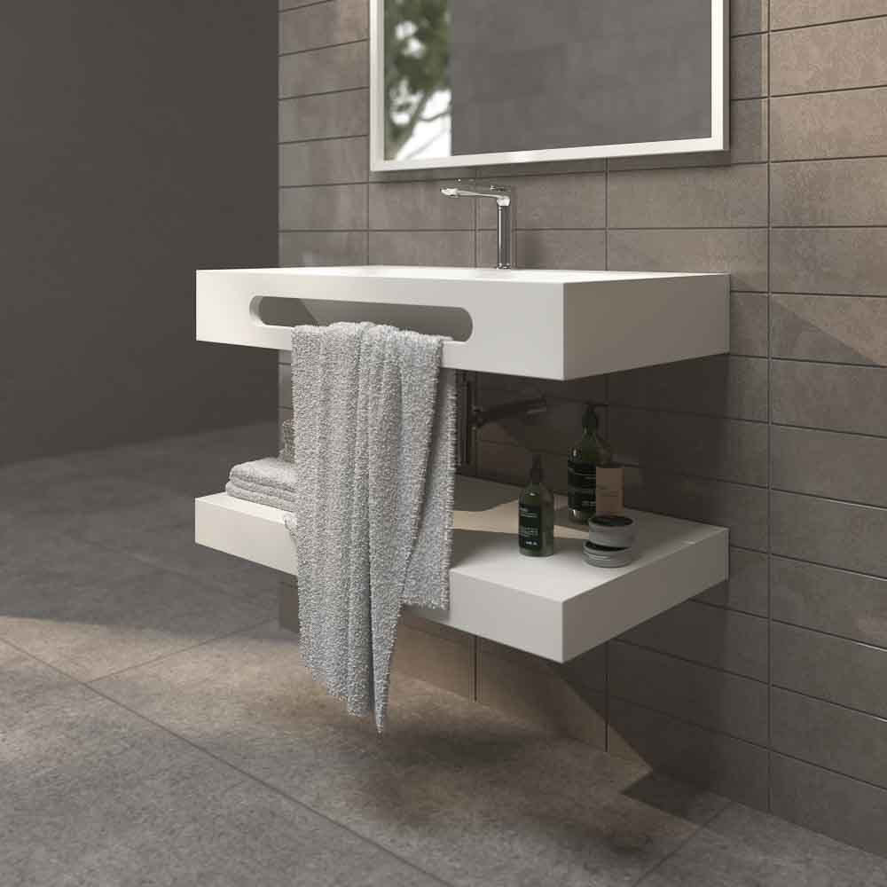 Lavabo suspendido LIDO un seno centrado con toallero SOLID SURFACE - Imagen 3