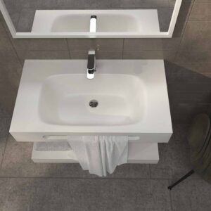 Lavabo suspendido LIDO un seno centrado con toallero SOLID SURFACE