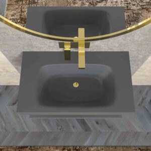 Lavabo suspendido LIDO un seno centrado SOLID SURFACE Gris Cemento