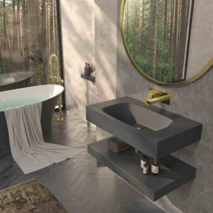 Lavabo suspendido LIDO un seno centrado SOLID SURFACE Gris Cemento