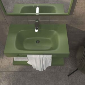 Lavabo suspendido LIDO un seno centrado con toallero SOLID SURFACE Verde Reseda