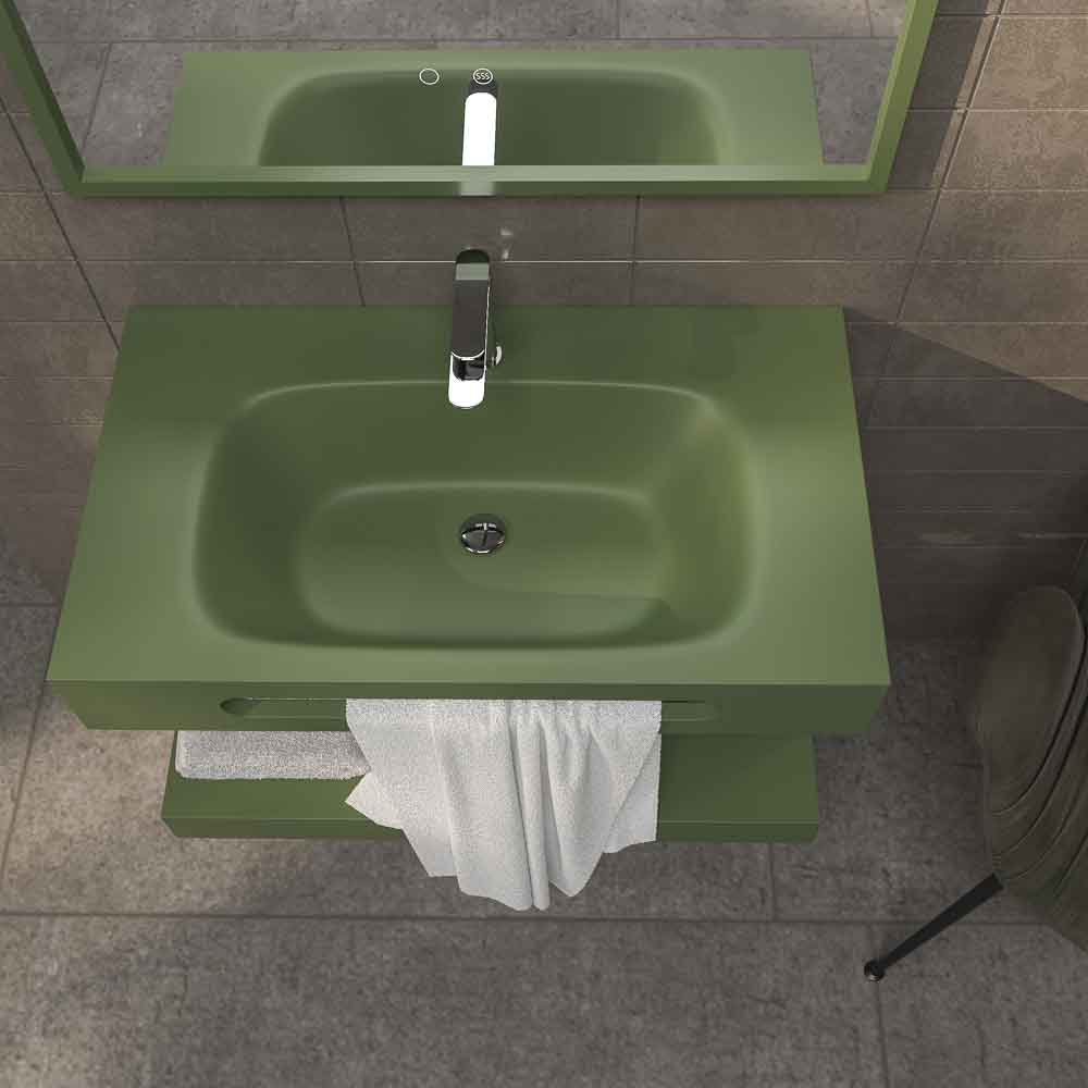 Lavabo suspendido LIDO un seno centrado con toallero SOLID SURFACE Verde Reseda - Imagen 2