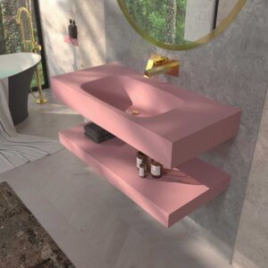 Lavabo suspendido LIDO un seno centrado SOLID SURFACE Rosa Palo