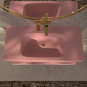 Lavabo suspendido LIDO un seno centrado SOLID SURFACE Rosa Palo
