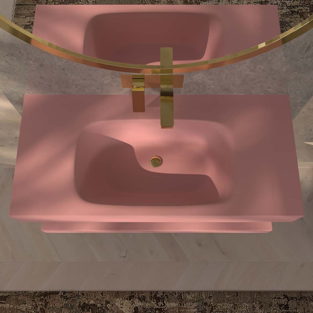 Lavabo suspendido LIDO un seno centrado SOLID SURFACE Rosa Palo - Imagen 3