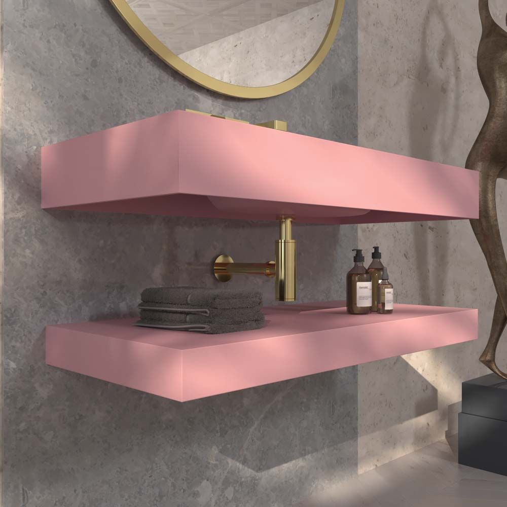 Lavabo suspendido LIDO un seno centrado SOLID SURFACE Rosa Palo - Imagen 2
