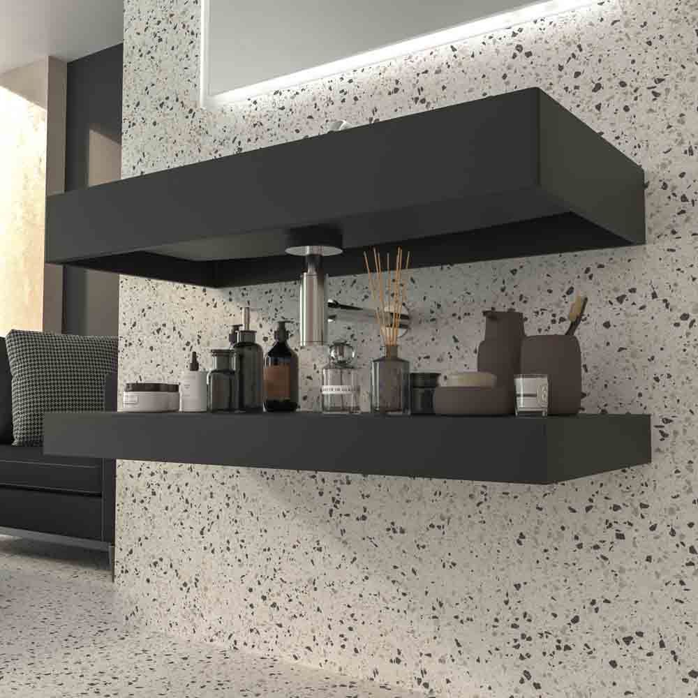Lavabo suspendido TOTEM un seno centrado SOLID SURFACE Negro - Imagen 2