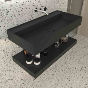 Lavabo suspendido TOTEM un seno centrado SOLID SURFACE Negro