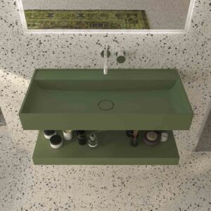 Lavabo suspendido TOTEM un seno centrado SOLID SURFACE Verde Reseda